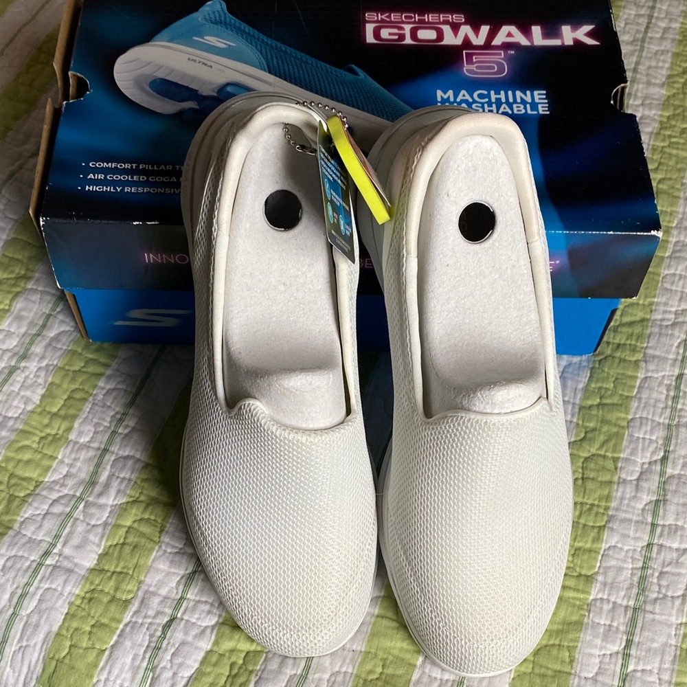Skechers Go Walk 5 White Slip-On Sneakers